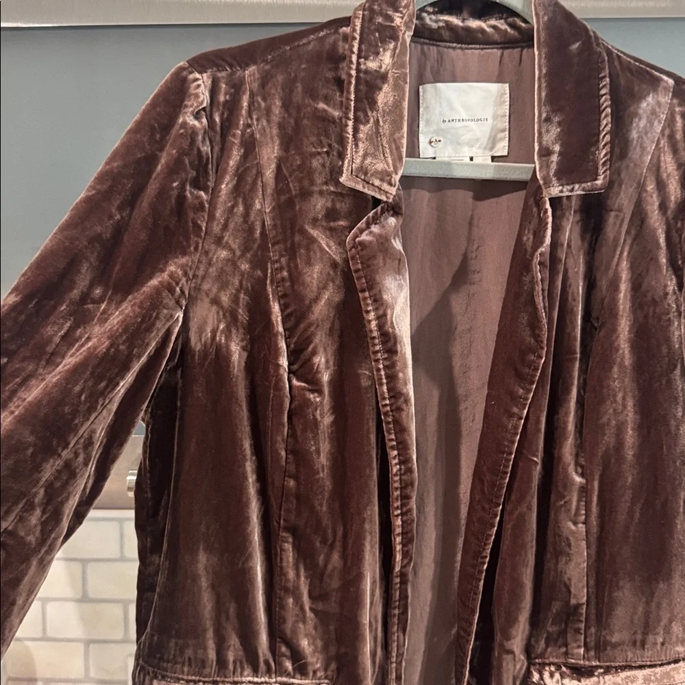 Anthropologie Velvet Open Front Blazer in Chocolate Brown size s - Picture 7 of 7
